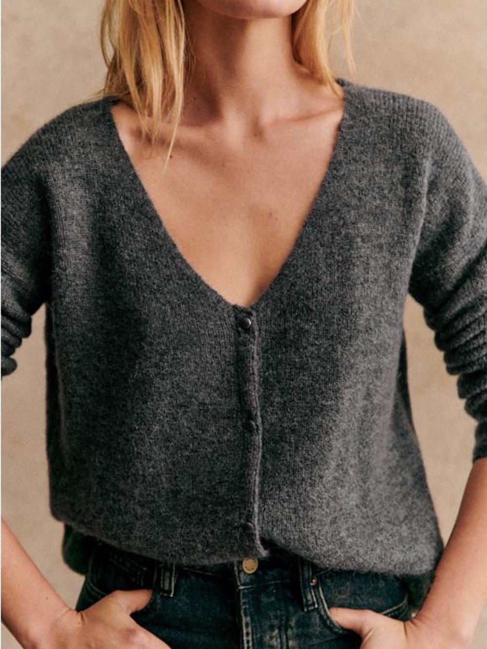 Sezane Barry Cardigan Sweater Charcoal Gray S